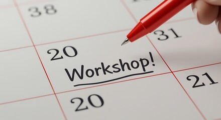 Marking a workshop date on a calendar with a pen reminder