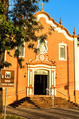 View of the facade and entrance of the Santa Izabel Church, in the center of Marilia, west center of the state of Sao Paulo.