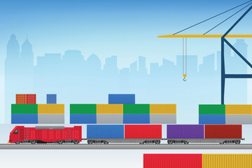 Cargo railway wagon with containers background	
