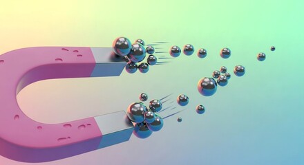 Magnetic Force Concept Illustration with Spheres Being Attracted to a Magnet Showing Power and Attraction Physics and Science Phenomena