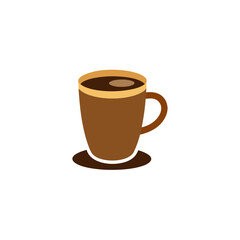 Obraz premium Stylized brown coffee mug filled with hot dark beverage, clean vector illustration on isolated background