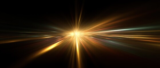 Fototapeta premium Abstract golden light burst on dark background
