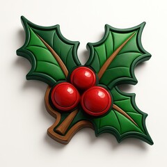 Stylized Holly Sprig with Red Berries and Green Leaves