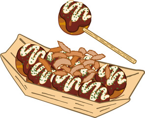 Japanese takoyaki octopus balls vector illustration