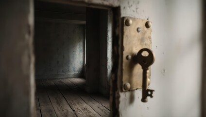 Key in Lock of Old Doorway Leading to Dark Room.