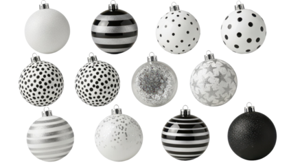 Festive Baubles: A collection of meticulously arranged ornaments, each adorned with a unique pattern, reflecting the holiday spirit.