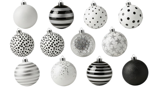 Festive Baubles: A collection of meticulously arranged ornaments, each adorned with a unique pattern, reflecting the holiday spirit.