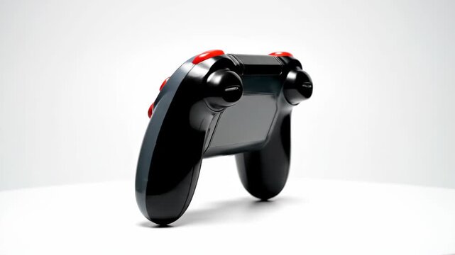 Modern Grey Game Controller with Red Joysticks and Colorful Buttons on White Background