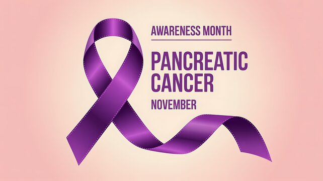 Purple ribbon symbolizes pancreatic cancer awareness month in november for support and education