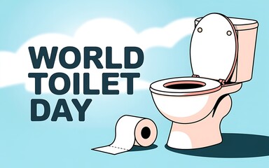 Celebrating world toilet day with a toilet and toilet paper on a light blue background