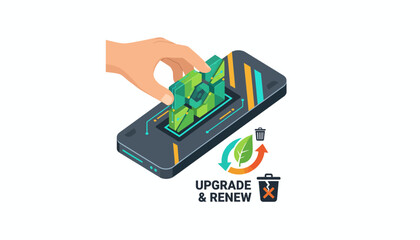 Digital Upgrade and Renewal Concept: Hand Interacting with Smartphone for Eco-Friendly System Transformation