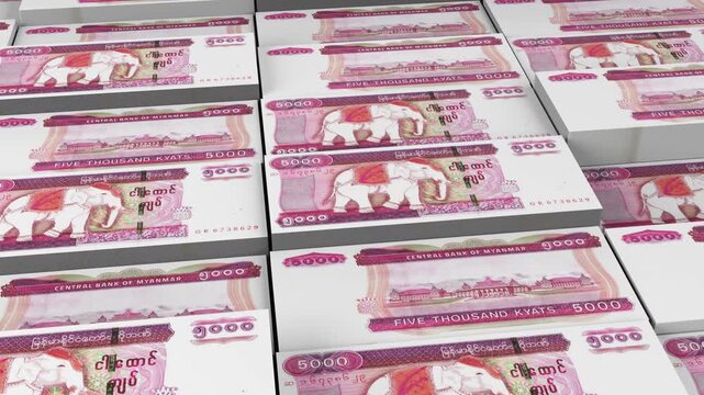 Myanmar 5,000 Kyat Banknote Horizontal 3D Animation ? Realistic Currency Motion, Finance, Economy, Business Investment, Money Flow, and Banknote Visualization