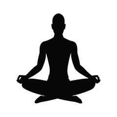 Silhouette of Meditating Person in Lotus Position Peaceful Mindful Vector