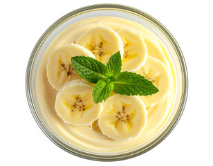  - Creamy Vanilla Pudding in Glass Bowl with Banana Slices, Isolated on Transparent Background, PNG Set 
