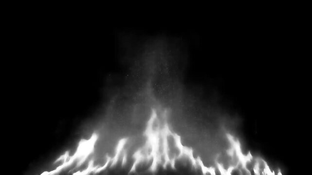 A white, ethereal smoke plume rises from a dark base, resembling a mystical or ghostly apparition against a black background, with subtle fiery orange hints at the bottom suggesting heat or energy