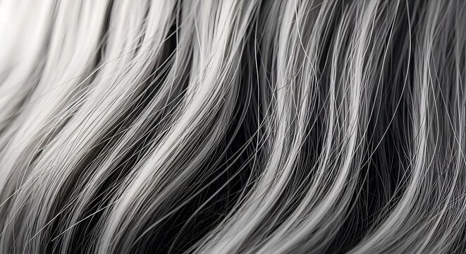 Black and White Wavy Hair Texture Close Up Abstract Background.