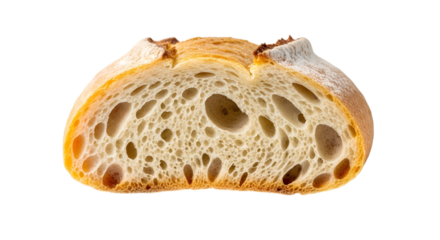 Slice of artisan sourdough bread with open crumb texture isolated on transparent background