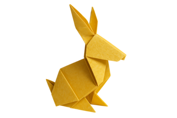 Yellow Origami Rabbit Paper Sculpture, Minimal Bunny Figure Isolated Background, Elegant Handcrafted Fold Art