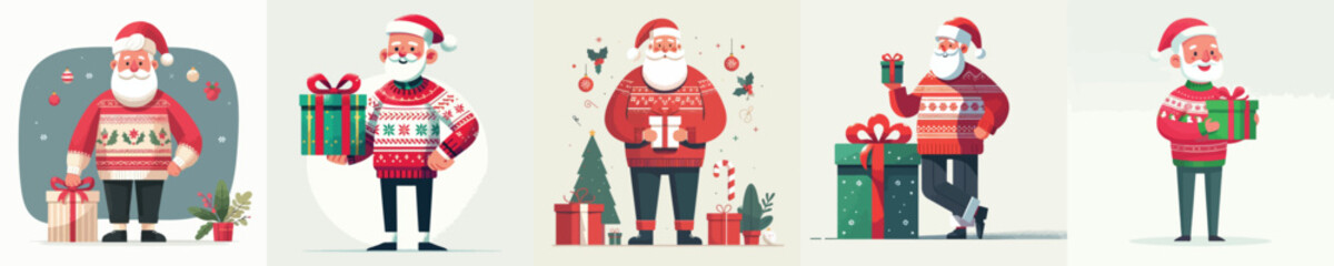 vector full body of a grandfather carrying a Christmas gift