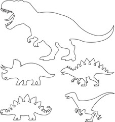 Dinosaur silhouette set vector illustration.Vector illustration of dinosaur silhouette including Stegosaurus, Brontosaurus, Velociraptor,