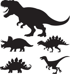 Dinosaur silhouette set vector illustration.Vector illustration of dinosaur silhouette including Stegosaurus, Brontosaurus, Velociraptor,