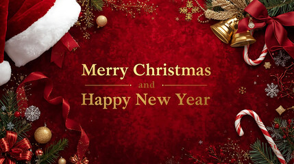 Elegant Red Background Merry Christmas and Happy New Year Greetings for flayers, banners, backgrounds, greetings, text space