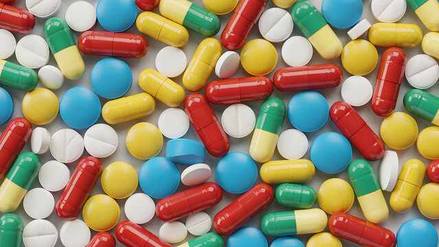 multi-colored pills background top view