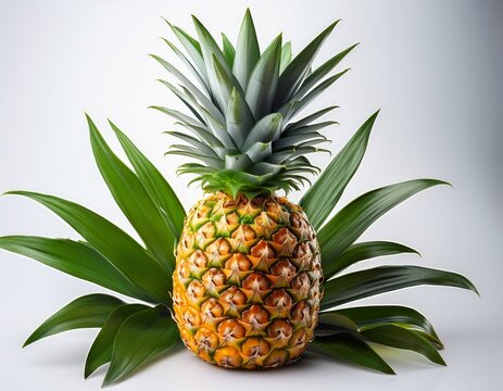 a whole fresh pineapple with green foliage isolated on white background a vibrant and juicy tropical fruit