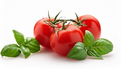 fresh and vibrant tomatoes with basil leaves isolated on white background a healthy and delicious addition to any meal
