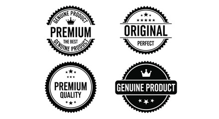 Vector illustration of set of four premium quality genuine product badges and seals