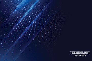 Futuristic blue technology background with digital dots and light effects. Digital blue glowing particles technology background.