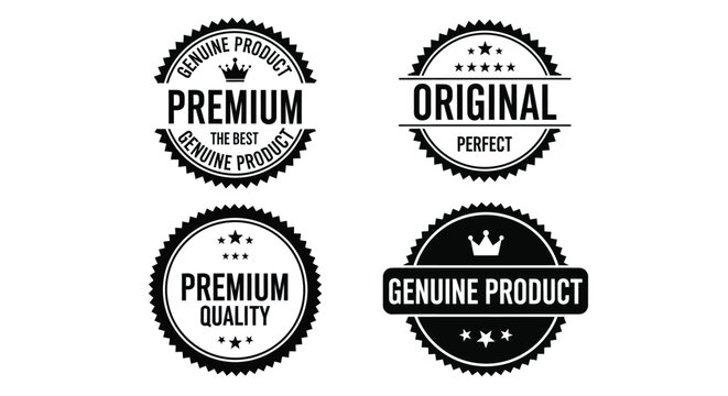 Vector illustration of set of four premium quality genuine product badges and seals