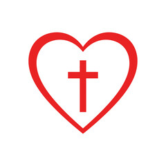 Christian Heart Cross Symbol Illustration for Faith and Love Religion Icon
