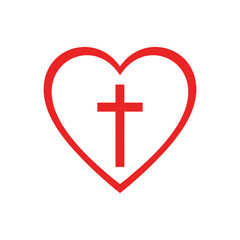 Christian Heart Cross Symbol Illustration for Faith and Love Religion Icon