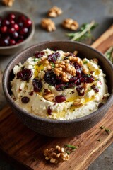 Whipped feta with cranberries and walnuts.