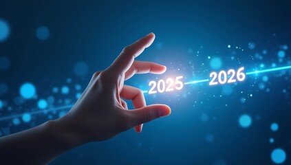 Hand Reaching Towards 2025 and 2026 Future Business Growth Concept