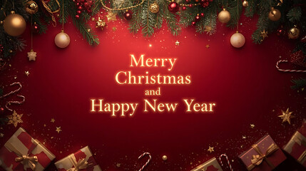 Luxurious and Elegant Red Background Christmas and New Year Greetings for flayers, banners, backgrounds, greetings, text space