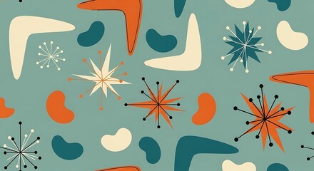 Fototapeta premium Retro Mid-Century Modern Pattern with Starbursts and Boomerangs