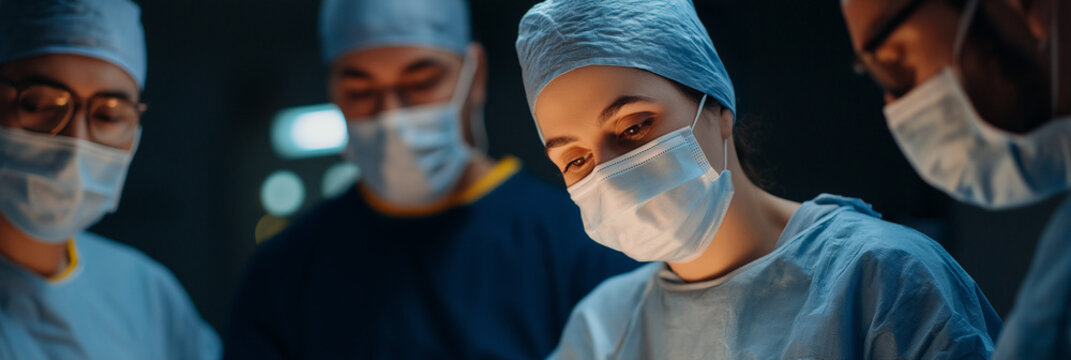 A team of skilled surgeons collaborates in a high-stakes operating room, showcasing their expertise and focus while performing a delicate medical procedure to save lives.