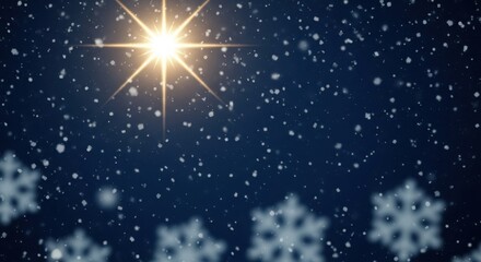 Festive holiday background with snowflakes and bright shining star