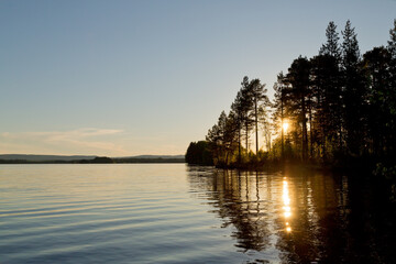 Typical Scandinavian nature with lake and rocks, Storuman Lake, Swedish Lapland, Sweden