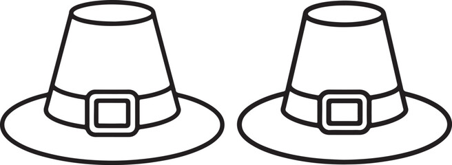 Pilgrim Hat Line Art Illustration, Coloring Book Page Line Art Drawing