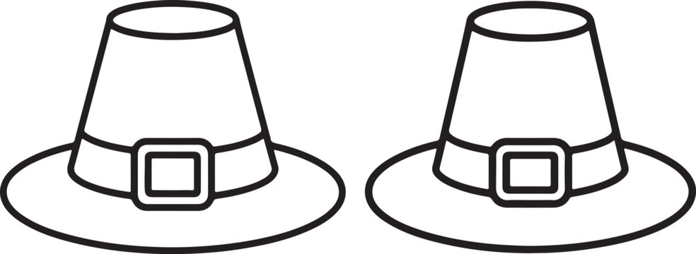 Pilgrim Hat Line Art Illustration, Coloring Book Page Line Art Drawing