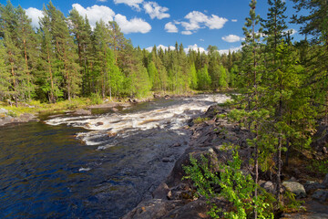 Beautiful wild river near Storuman in Lapland, northern Sweden