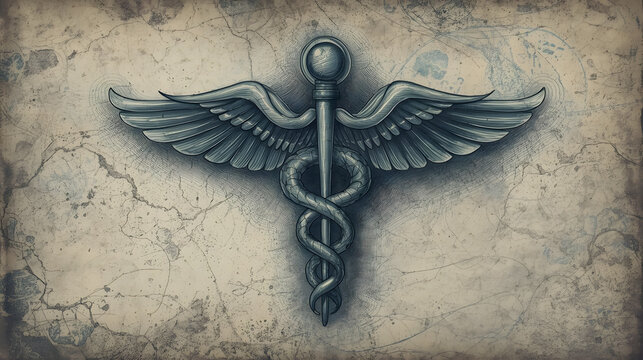 Vintage Caduceus Medical Symbol on Grunge Background