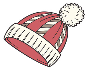 Red and white striped beanie with pom pom