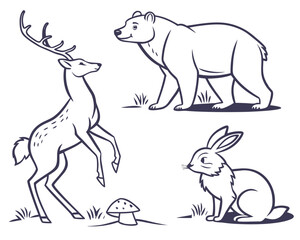 Whimsical forest animals line art collection
