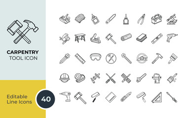 carpentry tool Line Editable Icons set