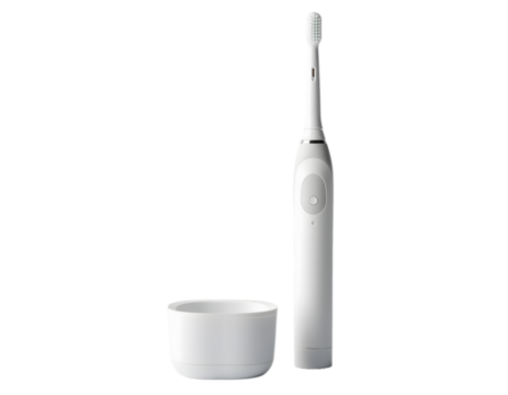 White Electric Toothbrush with Charging Base, Isolated