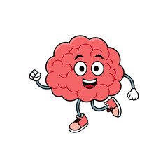 Happy cartoon brain character running with enthusiasm and a big smile